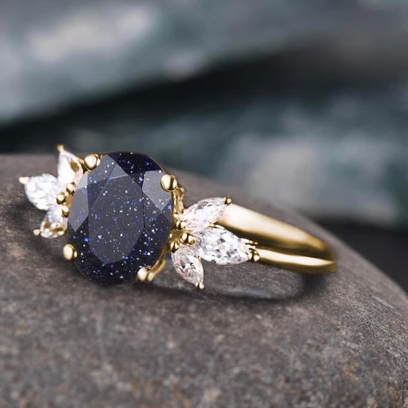 FREE Today: Oval Cut Blue Sandstone & Opal Zircon Leaf Ring
