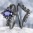 FREE Today: 2 Pcs Black Oval Gray Moissanite Engagement Ring Set