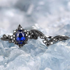 FREE Today: 2 Pcs Black Oval Gray Moissanite Engagement Ring Set