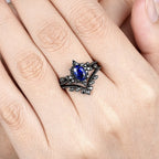 FREE Today: 2 Pcs Black Oval Gray Moissanite Engagement Ring Set