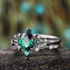 FREE Today: 2 Pcs Floral Alexandrite Black Engagement Ring Set