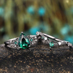 FREE Today: 2 Pcs Floral Alexandrite Black Engagement Ring Set