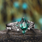 FREE Today: 2 Pcs Floral Alexandrite Black Engagement Ring Set