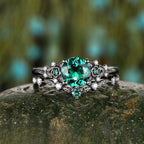 FREE Today: 2 Pcs Floral Alexandrite Black Engagement Ring Set