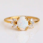 FREE Today: Oval Cut Blue Sandstone & Opal Zircon Leaf Ring