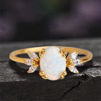 FREE Today: Oval Cut Blue Sandstone & Opal Zircon Leaf Ring