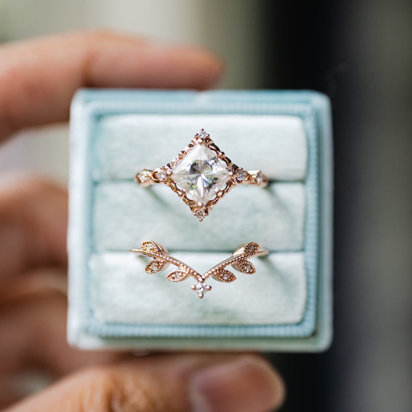 FREE Today: 3 Pcs Rose Gold Moissanite Floral Wedding Ring Set