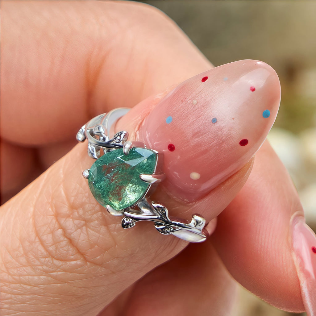 FREE Today: Pear Cut Moss Agate Twisted Leaf Engagement Ring