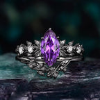 FREE Today: "Twilight Enchantment" Amethyst Zircon Black Leaf Engagement Ring
