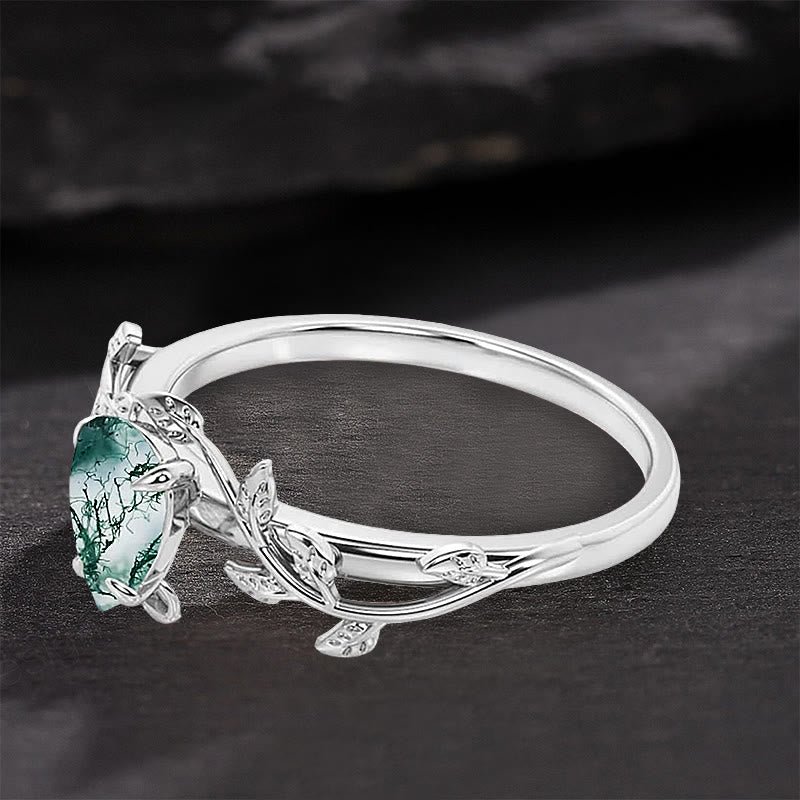 FREE Today: Pear Cut Moss Agate Twisted Leaf Engagement Ring