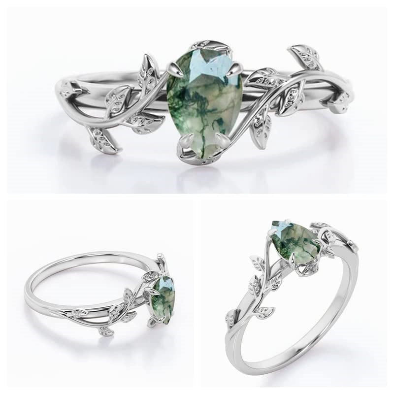 FREE Today: Pear Cut Moss Agate Twisted Leaf Engagement Ring