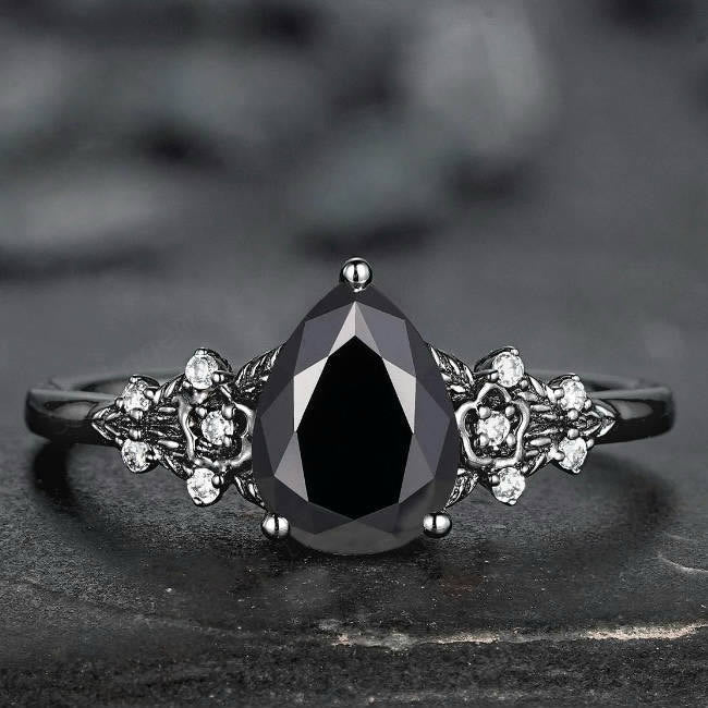 FREE Today: 2 Pcs Floral Alexandrite Black Engagement Ring Set