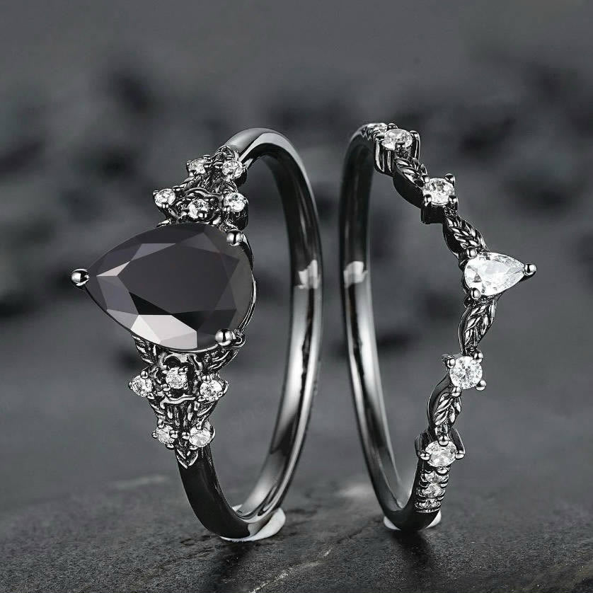 FREE Today: 2 Pcs Floral Alexandrite Black Engagement Ring Set