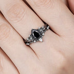 FREE Today: 2 Pcs Floral Alexandrite Black Engagement Ring Set