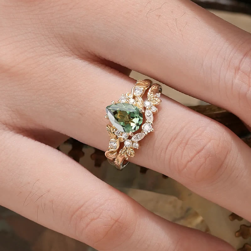 FREE Today: Nature's Embrace - Green Emerald Leaf Ring Set