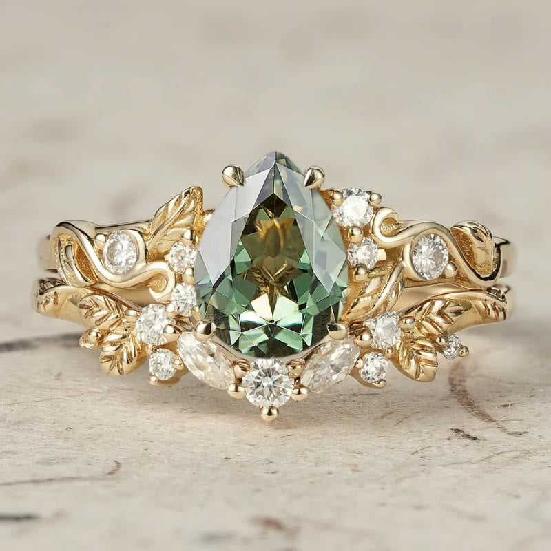 FREE Today: Nature's Embrace - Green Emerald Leaf Ring Set