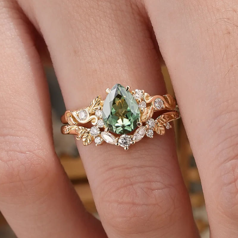 FREE Today: Nature's Embrace - Green Emerald Leaf Ring Set