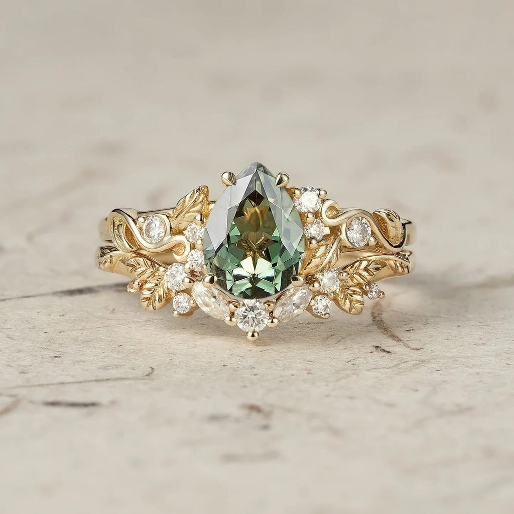 FREE Today: Nature's Embrace - Green Emerald Leaf Ring Set