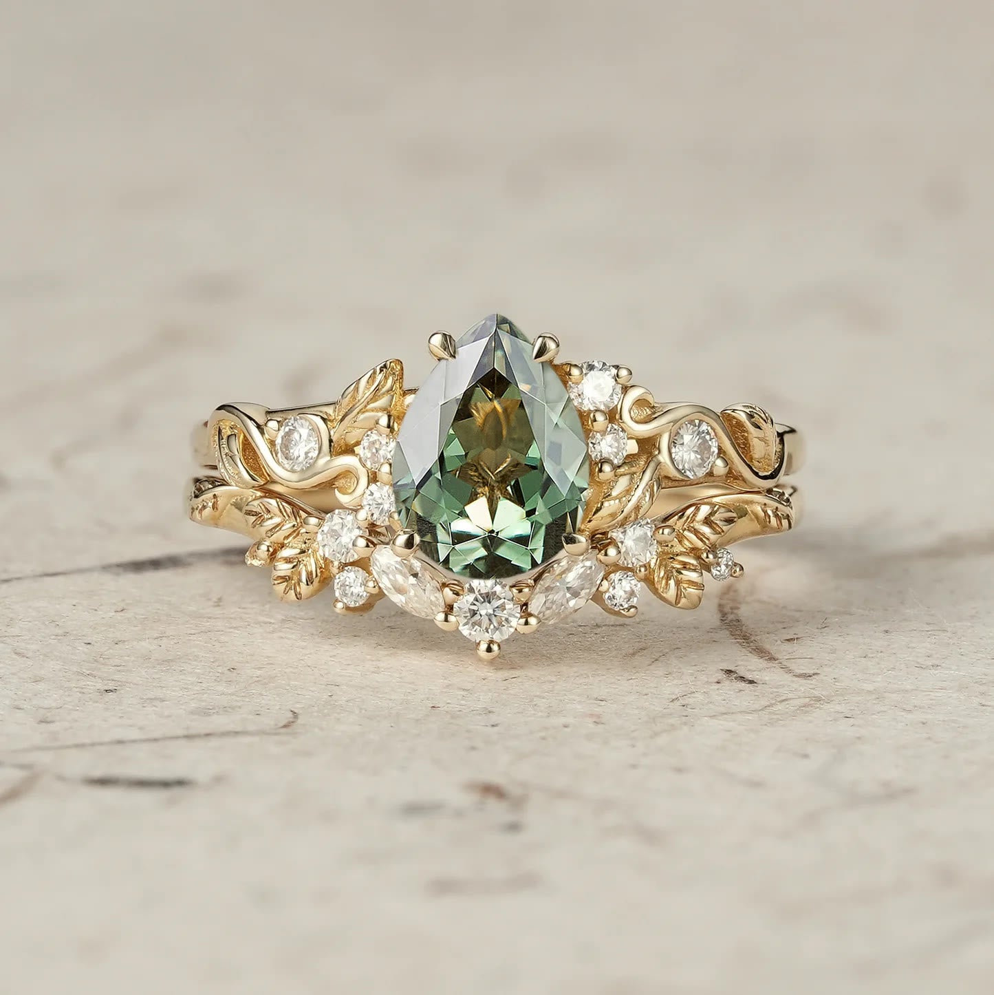 FREE Today: Nature's Embrace - Green Emerald Leaf Ring Set