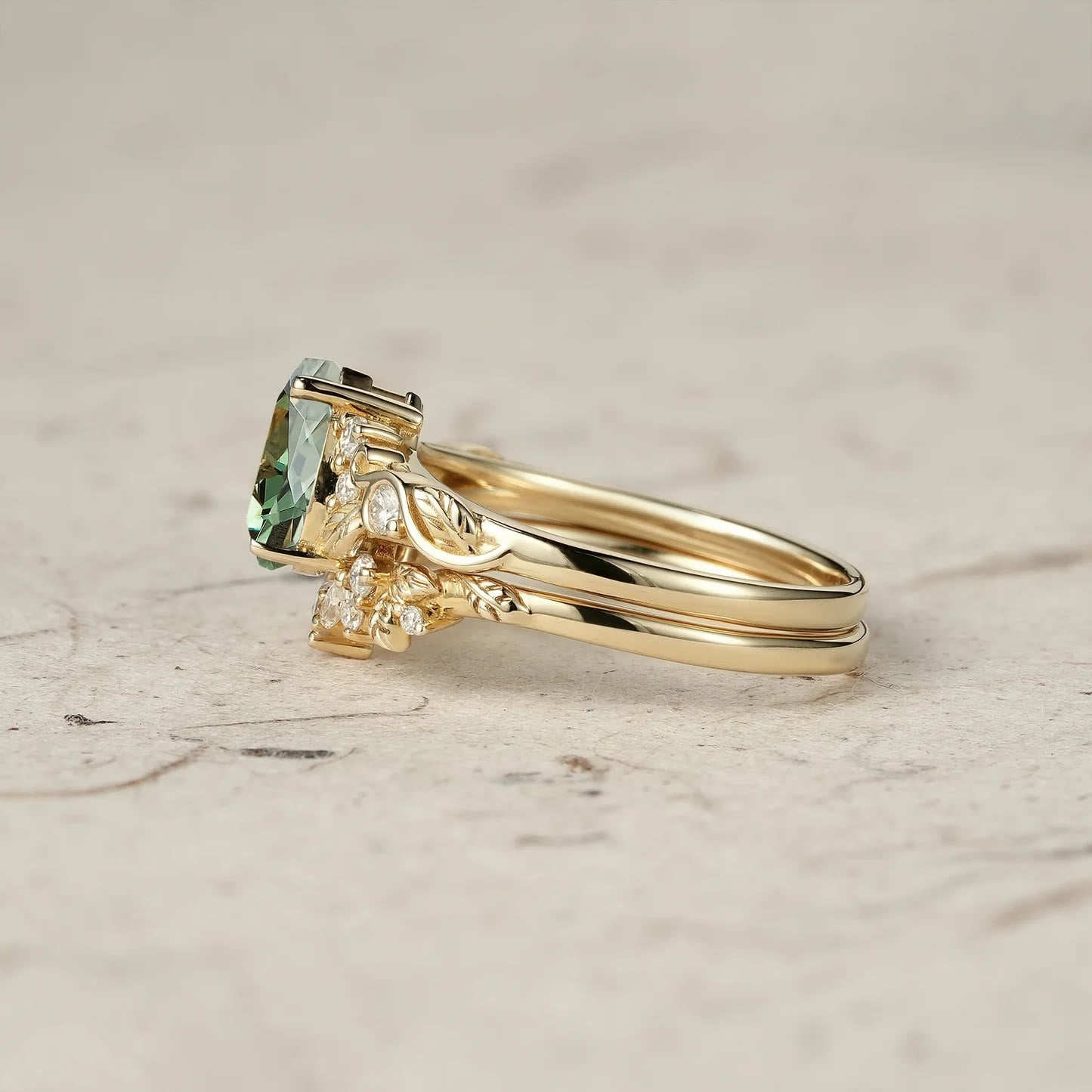 FREE Today: Nature's Embrace - Green Emerald Leaf Ring Set
