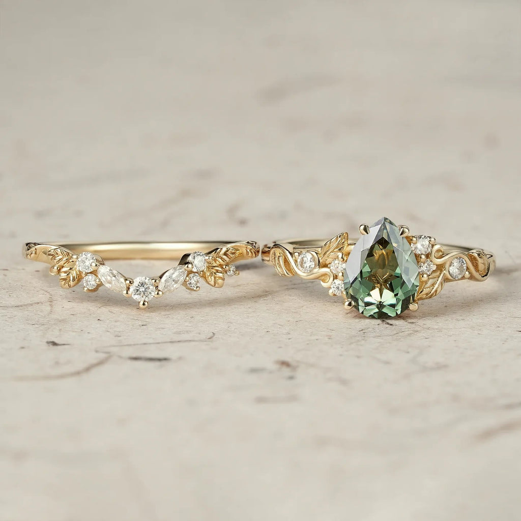 FREE Today: Nature's Embrace - Green Emerald Leaf Ring Set