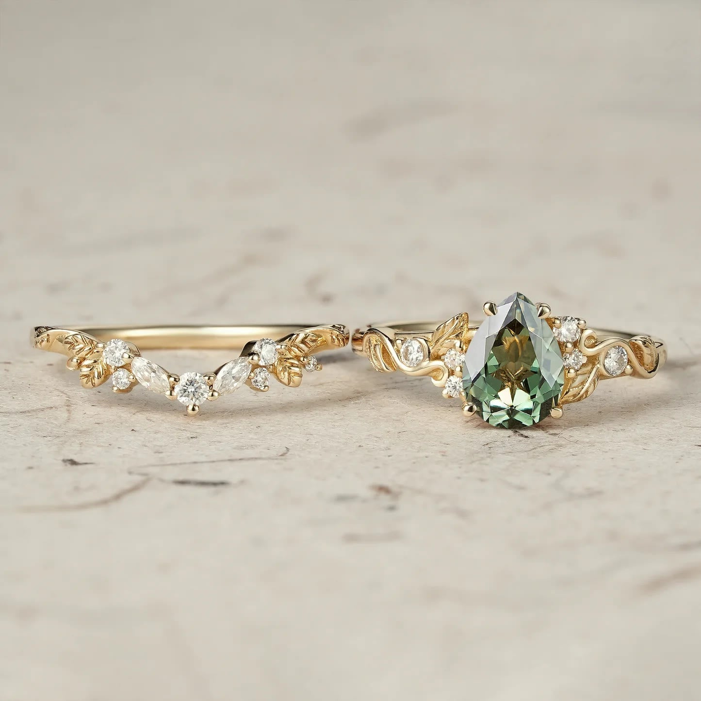 FREE Today: Nature's Embrace - Green Emerald Leaf Ring Set