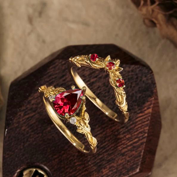 FREE Today: Nature's Embrace - Green Emerald Leaf Ring Set