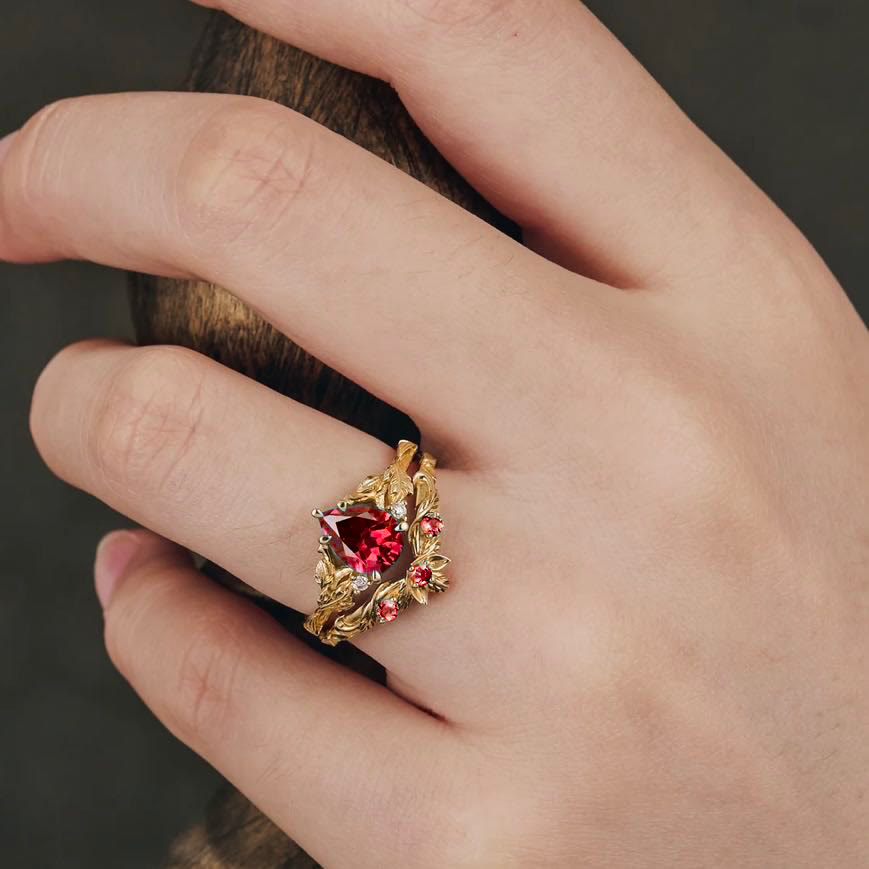 FREE Today: Nature's Embrace - Green Emerald Leaf Ring Set