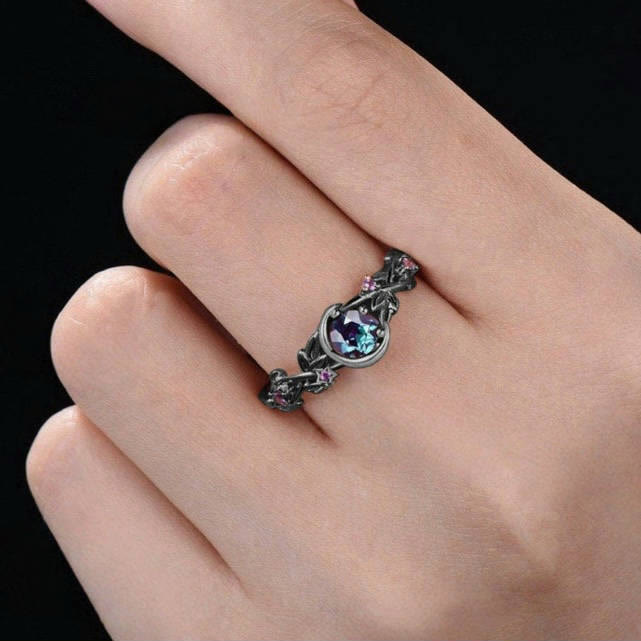 Free Today: Moon Star Color-Change Alexandrite Branch Leaf Amethyst Engagement Ring