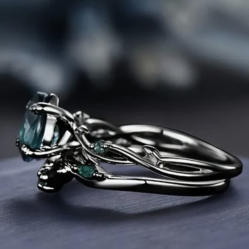 FREE Today:  Lucky Stone Aquamarine Leaf Engagement Ring Set