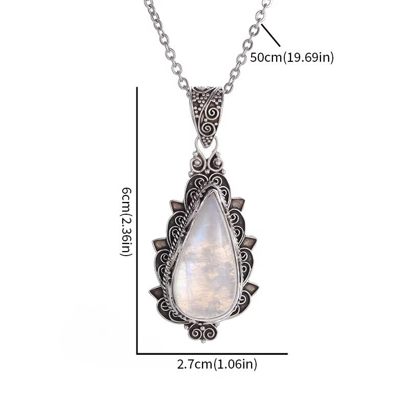FREE Today: Exquisite Vintage Teardrop Moonstone Lotus Pendant Necklace