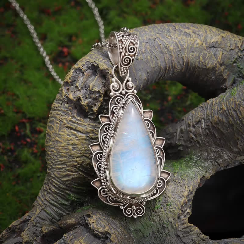 FREE Today: Exquisite Vintage Teardrop Moonstone Lotus Pendant Necklace