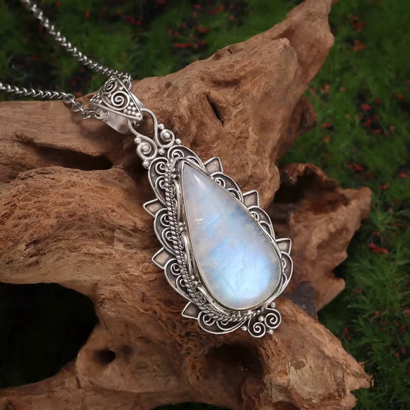FREE Today: Exquisite Vintage Teardrop Moonstone Lotus Pendant Necklace