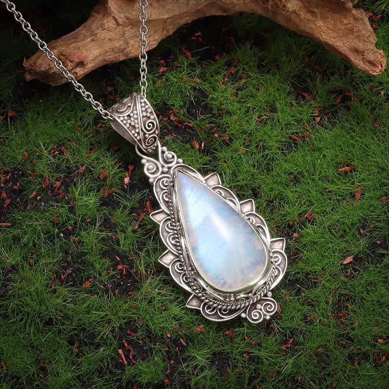 FREE Today: Exquisite Vintage Teardrop Moonstone Lotus Pendant Necklace