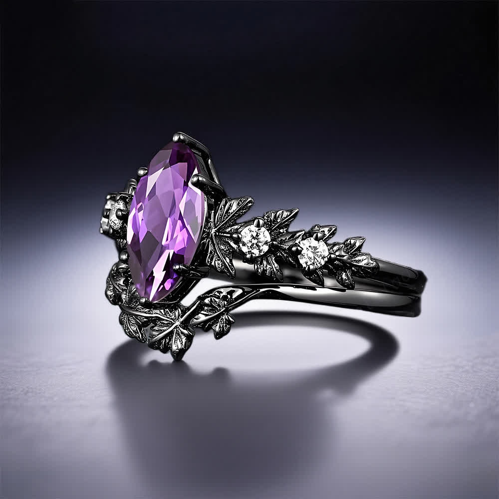 FREE Today: "Twilight Enchantment" Amethyst Zircon Black Leaf Engagement Ring
