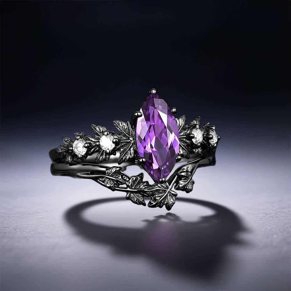 FREE Today: "Twilight Enchantment" Amethyst Zircon Black Leaf Engagement Ring