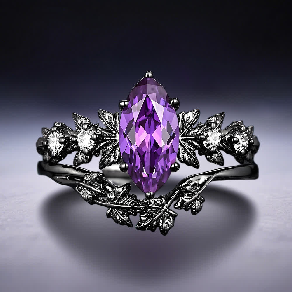 FREE Today: "Twilight Enchantment" Amethyst Zircon Black Leaf Engagement Ring