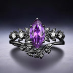 FREE Today: "Twilight Enchantment" Amethyst Zircon Black Leaf Engagement Ring