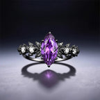 FREE Today: "Twilight Enchantment" Amethyst Zircon Black Leaf Engagement Ring