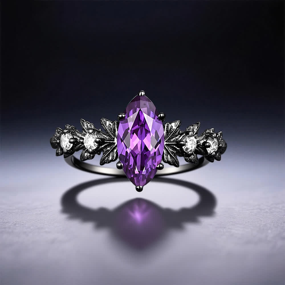 FREE Today: "Twilight Enchantment" Amethyst Zircon Black Leaf Engagement Ring
