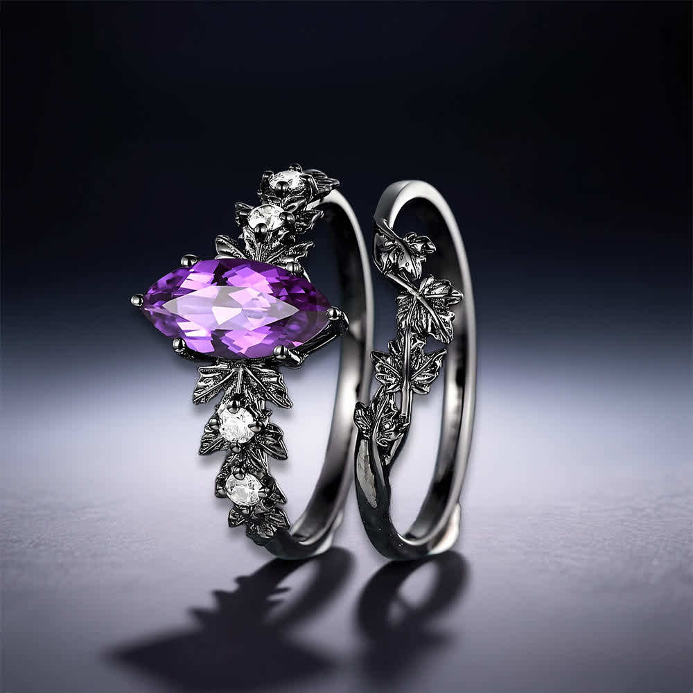 FREE Today: "Twilight Enchantment" Amethyst Zircon Black Leaf Engagement Ring