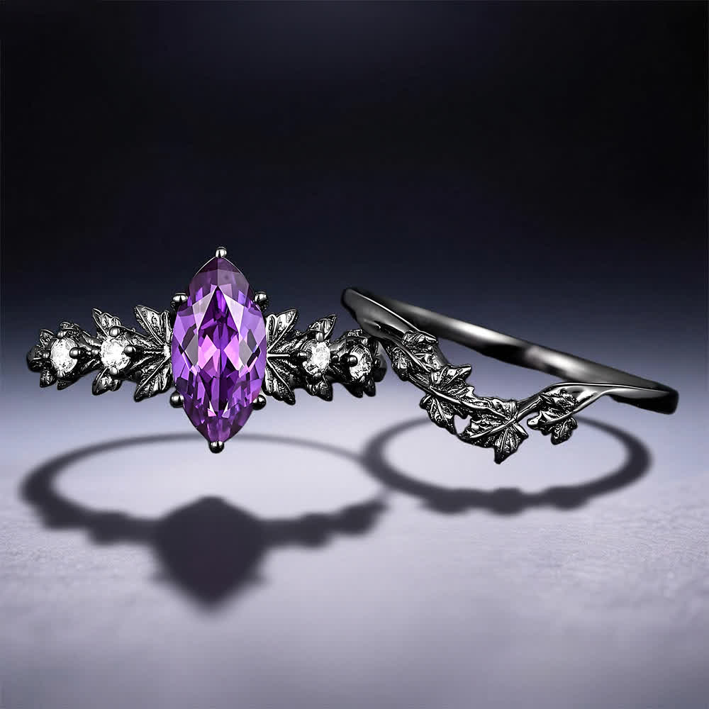 FREE Today: "Twilight Enchantment" Amethyst Zircon Black Leaf Engagement Ring
