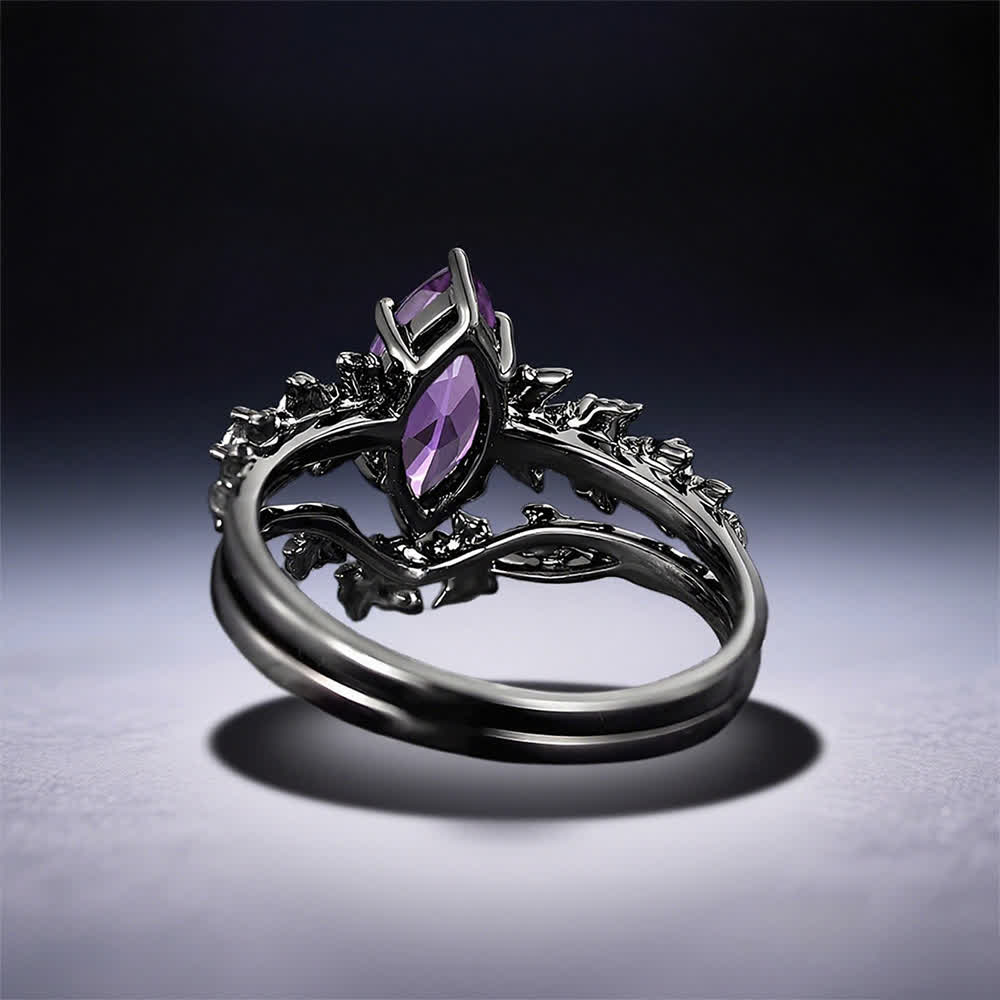 FREE Today: "Twilight Enchantment" Amethyst Zircon Black Leaf Engagement Ring