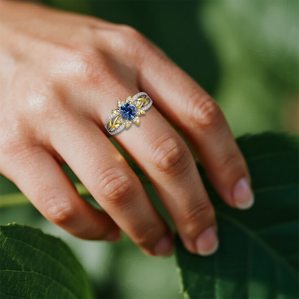 FREE Today: Sunflower Glory: Gilded Blue Zircon Ring of Light