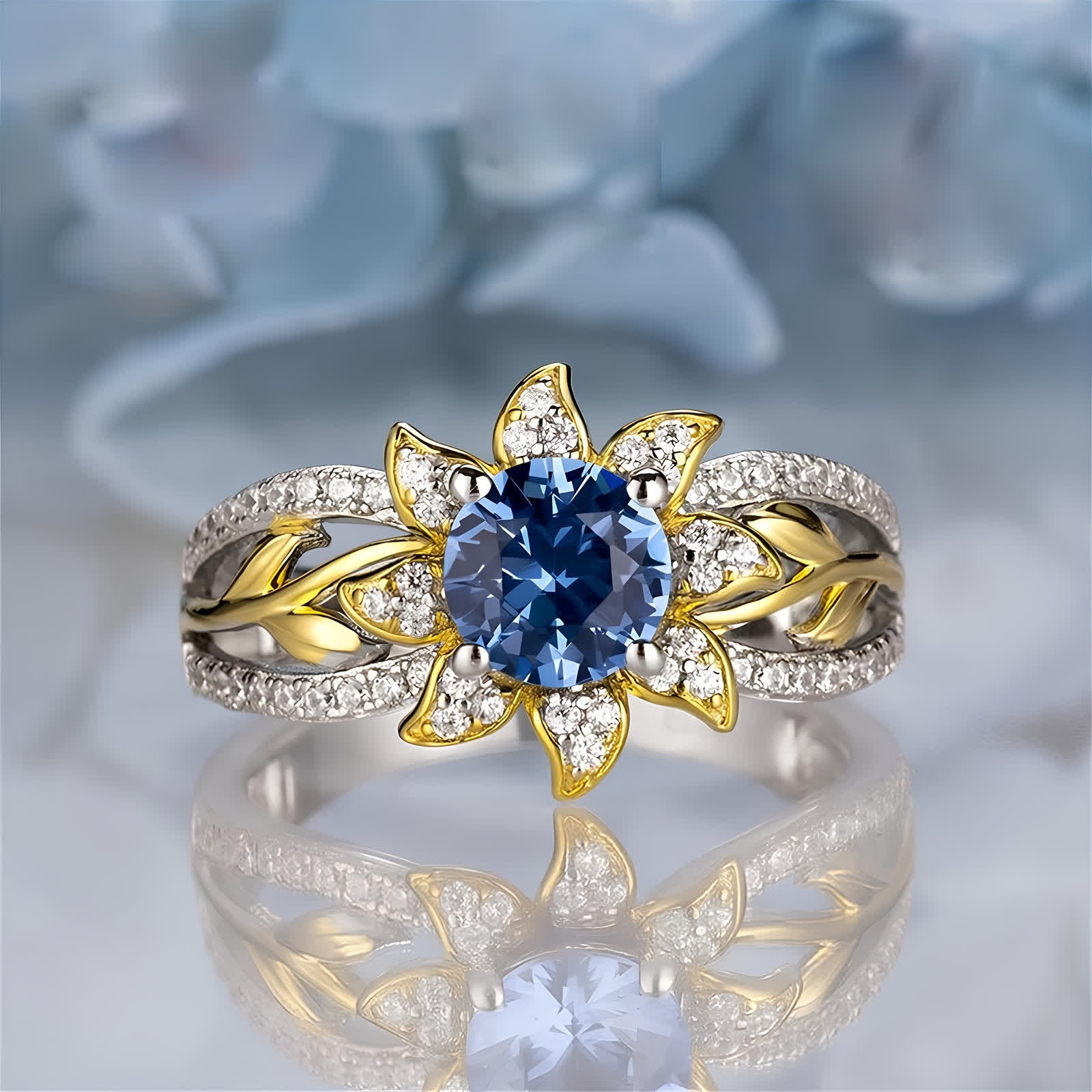 FREE Today: Sunflower Glory: Gilded Blue Zircon Ring of Light