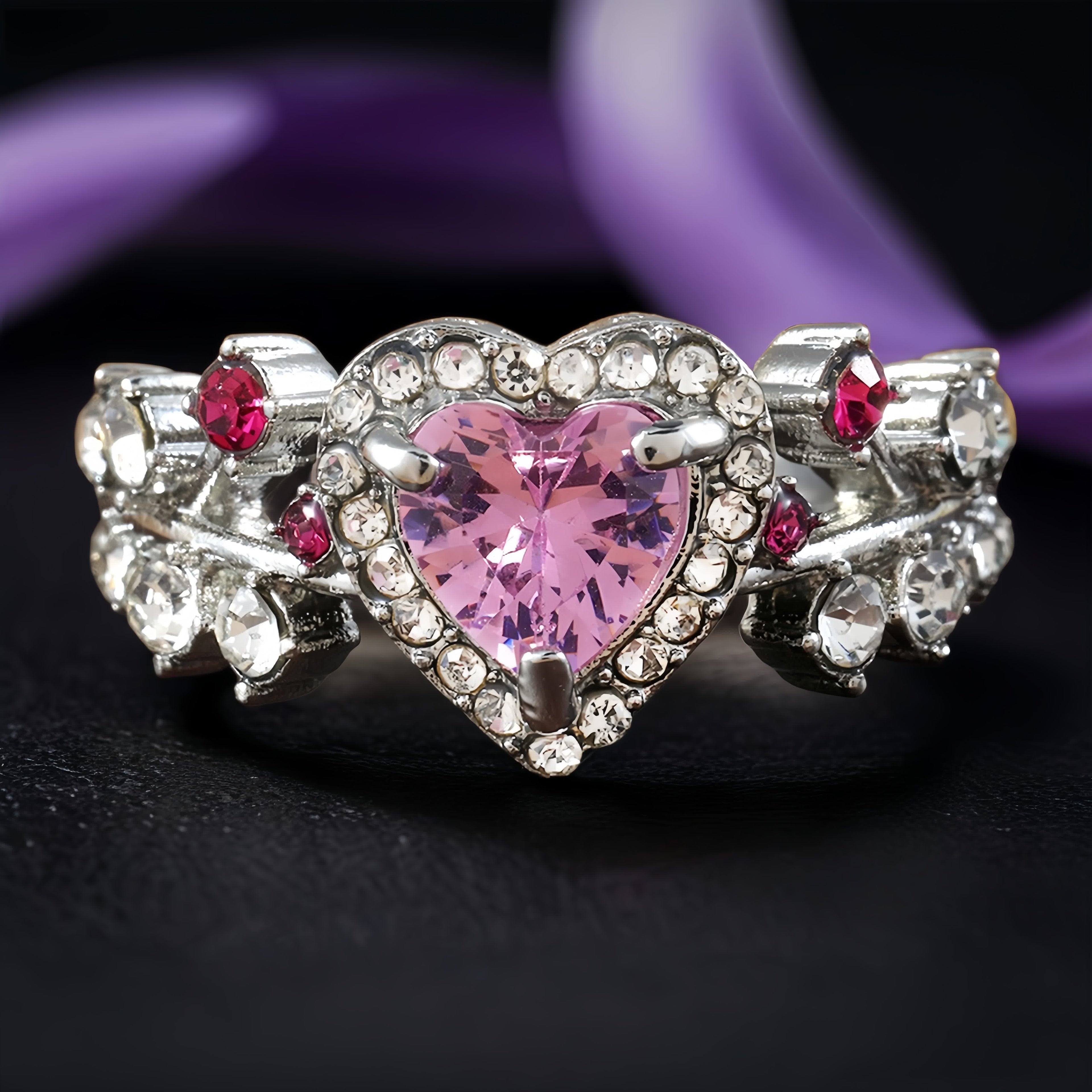 FREE Today: Eternal Love's Embrace: Heart Amethyst Zircon Ring