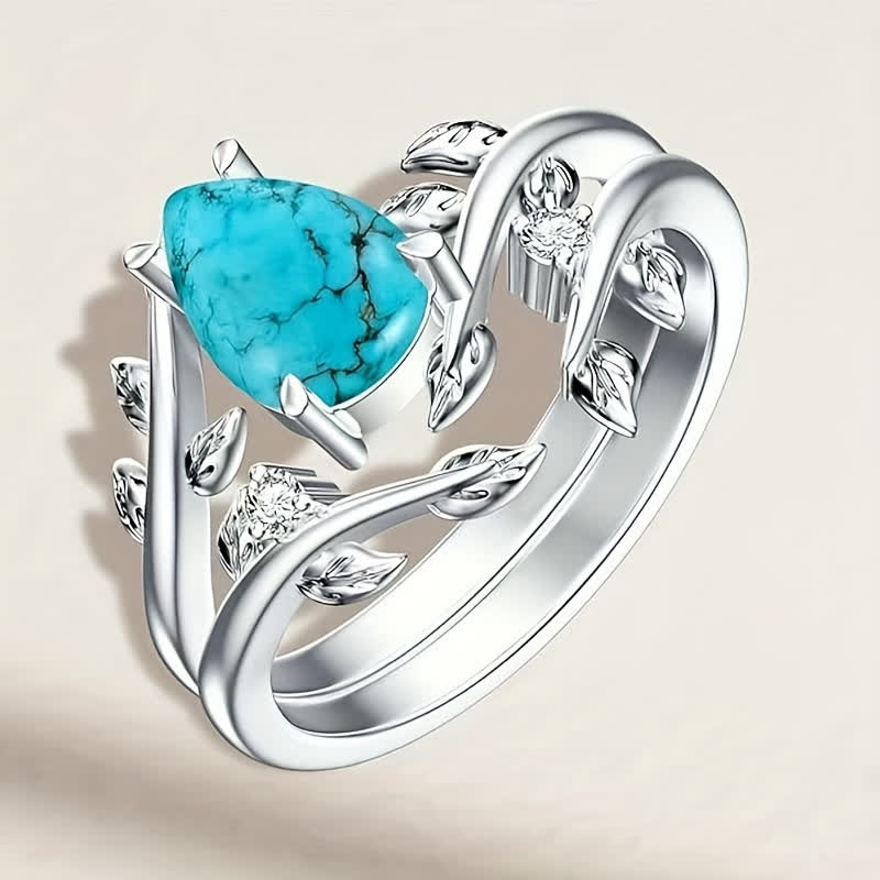 FREE Today: 2Pcs Pear Cut Turquoise Twisted Leaf Ring Set