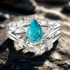 FREE Today: 2Pcs Pear Cut Turquoise Twisted Leaf Ring Set