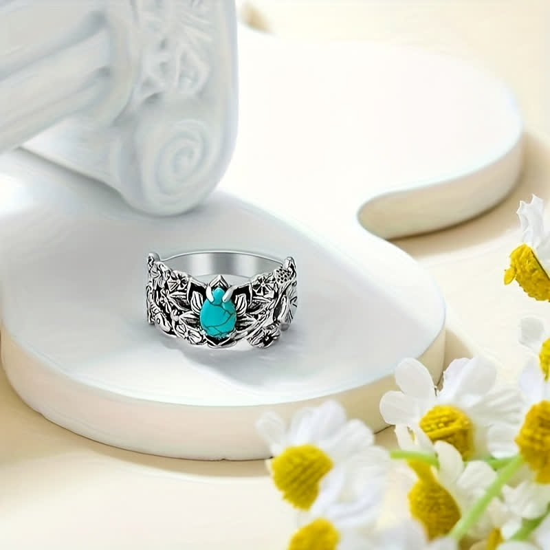 FREE Today: Waterdrop Turquoise Lotust Flower Ring
