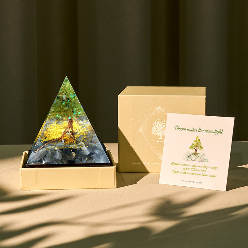 FREE Today: Moonlit Growth Peridot & Grey Moonstone Orgone Pyramid